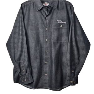Harley Davidson Longsleeve Pinstripe Button Down Shirt, EUC, size Large